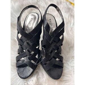 White House Black Market Zoe Sandals Size 7 Black Snake Pattern Strappy Heels